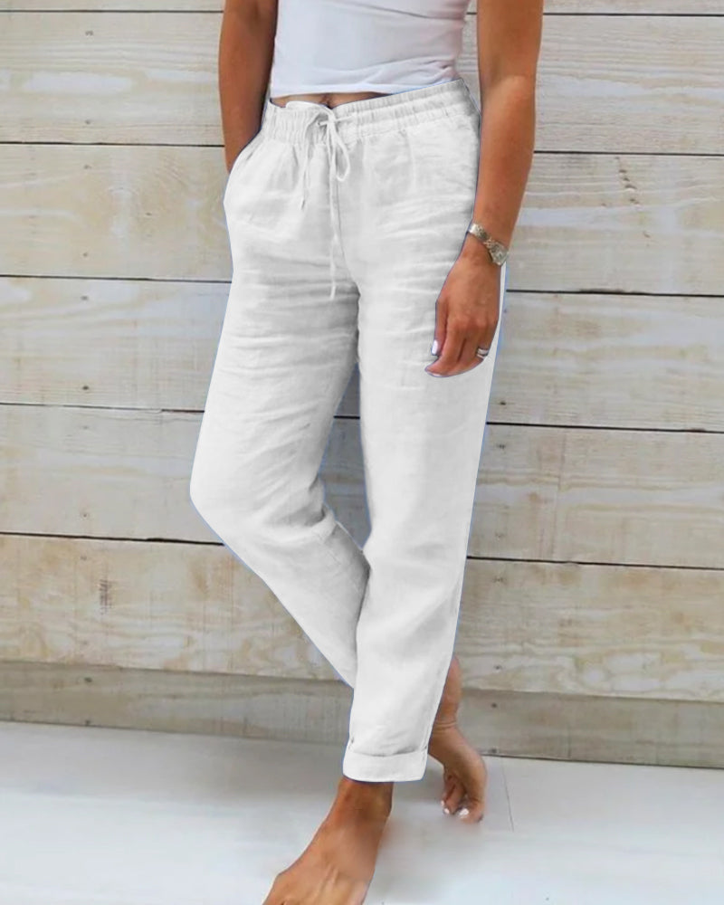 Monica - Pantalon à taille élastique en coton et lin