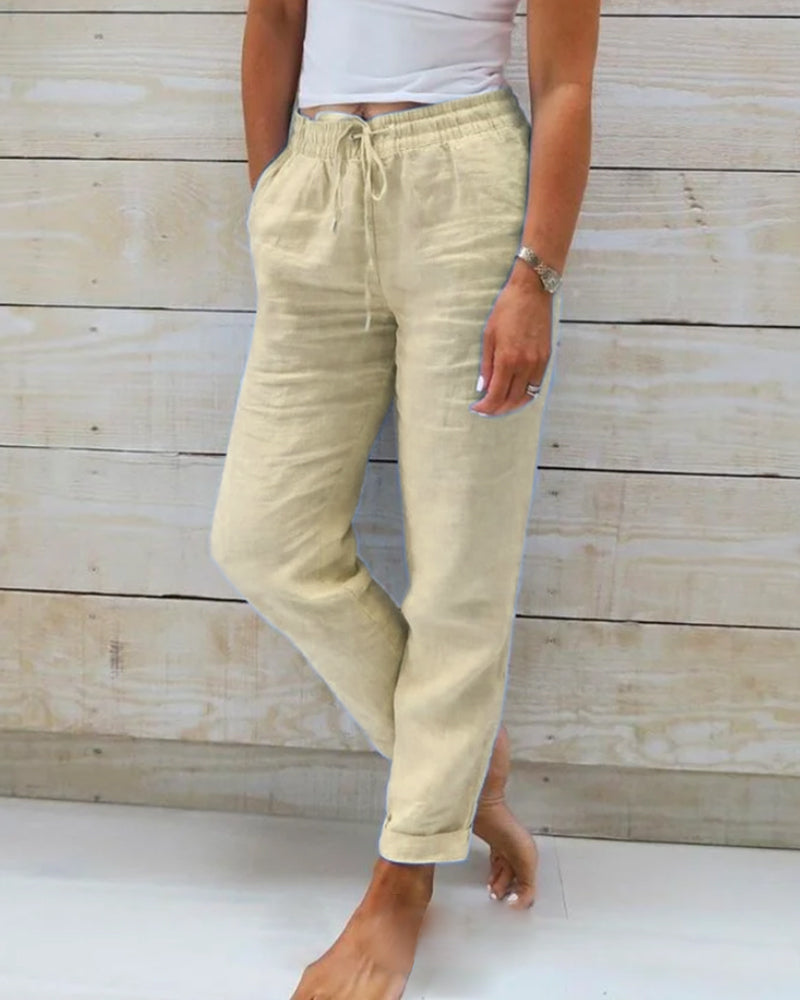 Monica - Pantalon à taille élastique en coton et lin