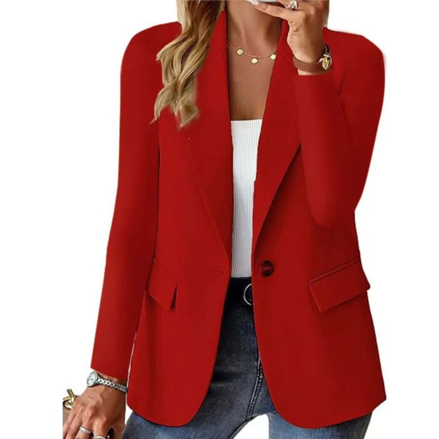 Blazer décontracté à manches longues et poche slim pour femme avec boucle