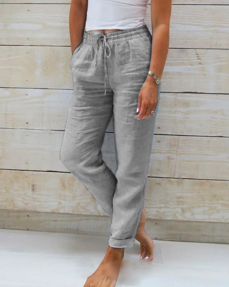 Monica - Pantalon à taille élastique en coton et lin