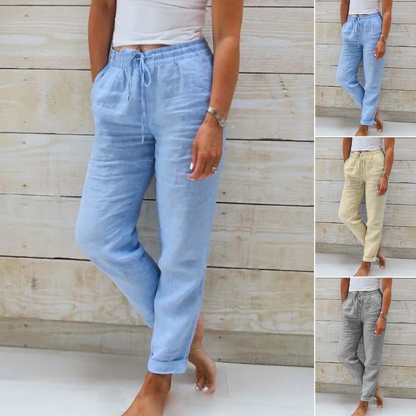 Monica - Pantalon à taille élastique en coton et lin